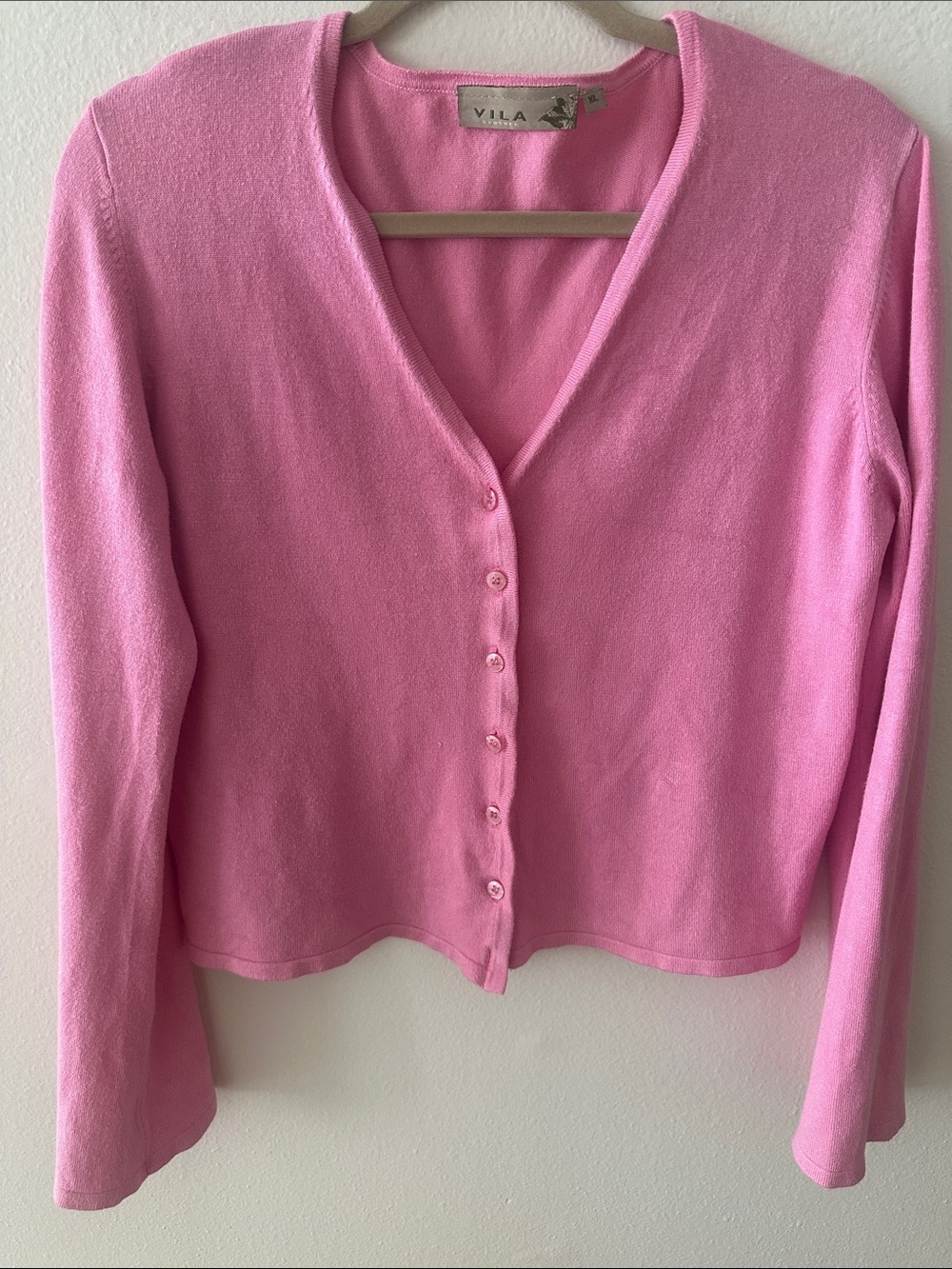 VILA Bright Pink V-Neck Button-Front Cardigan